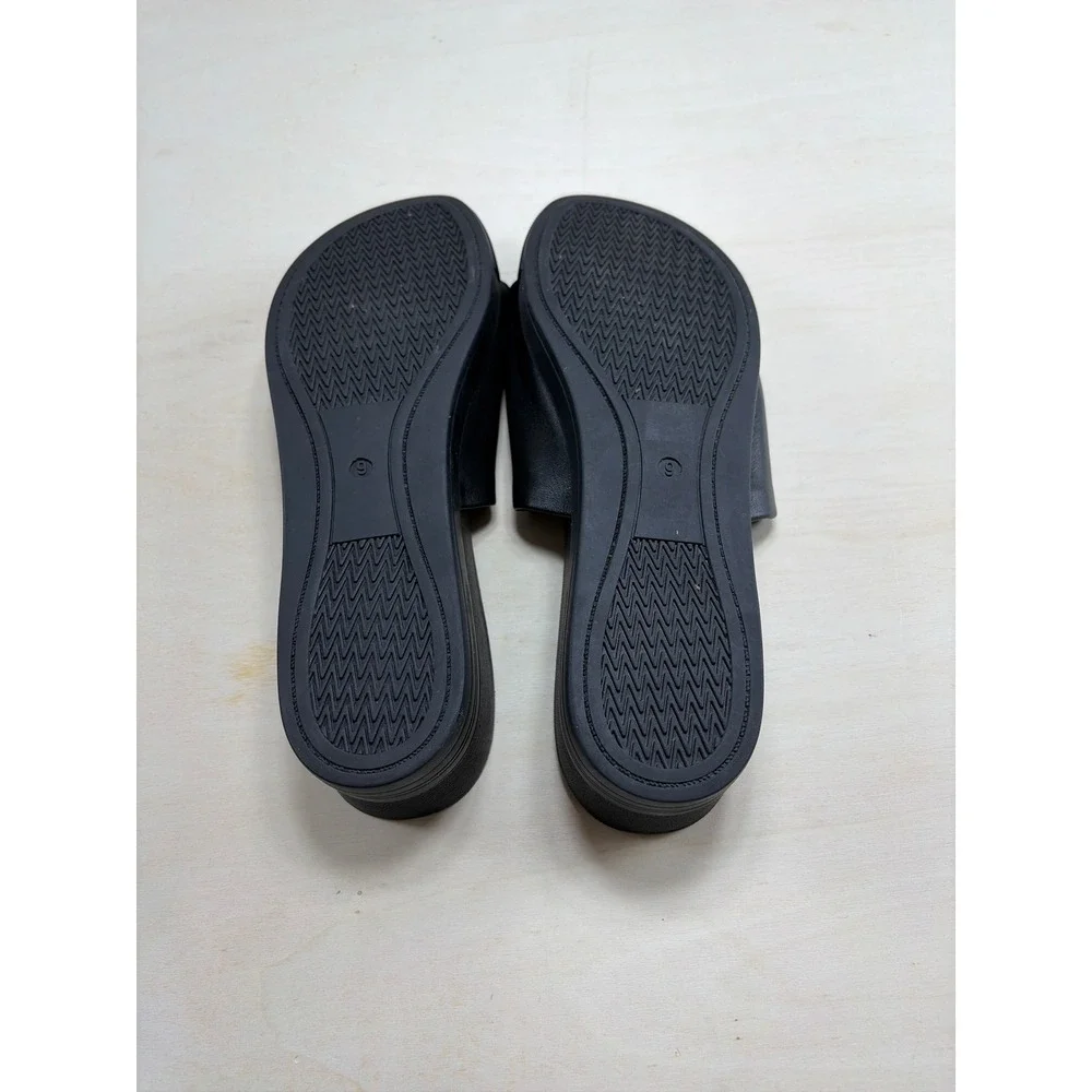 Eileen Fisher Black Leather Platform Slide Sandals Minimalist Open Toe Womens 9